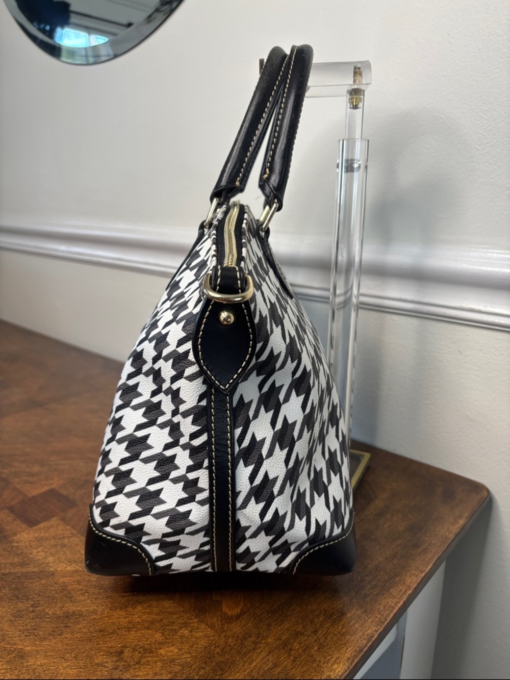 Dooney & Bourke Black and White Houndstooth Tote - Picture 11 of 16